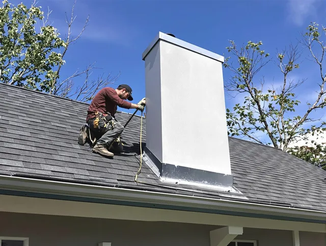 Clinton Chimney Sweep team member finishing chimney construction in Clinton, CT