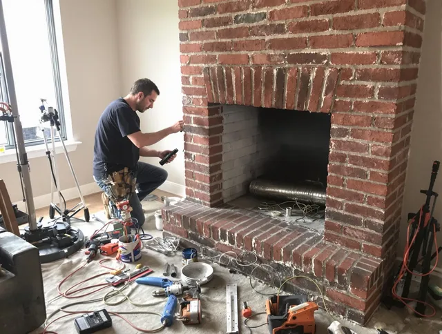 Clinton Chimney Sweep specialist finalizing chimney liner service in Clinton, CT