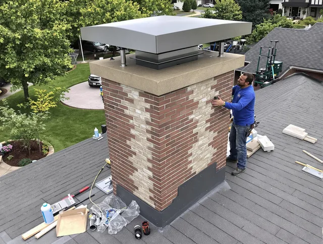 Clinton Chimney Sweep team working on a custom chimney remodel in Clinton, CT
